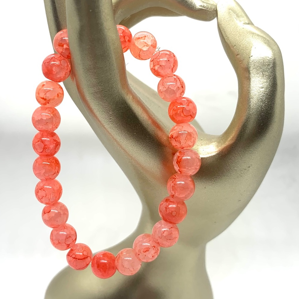 [Coral Mist] Unique Stretchy Elastic Glass & Crackle Beaded Bracelet